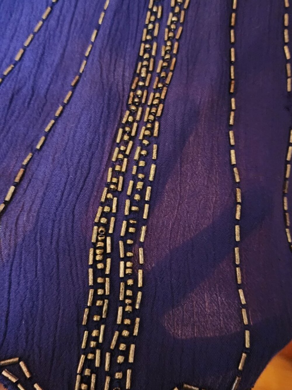 Free People Semi-Sheer Indigo Swing Cami with Gold Bugle Beads - Picture 3 of 3